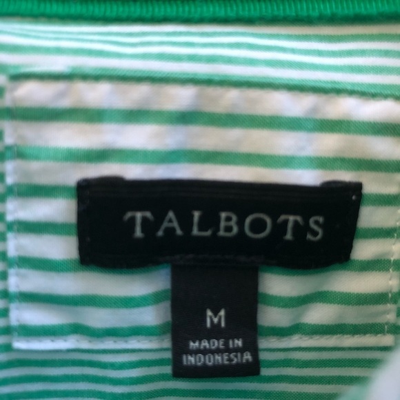 Talbots Horizontal Vertical Stripe Green Botton Down Shirt Medium - Picture 3 of 7